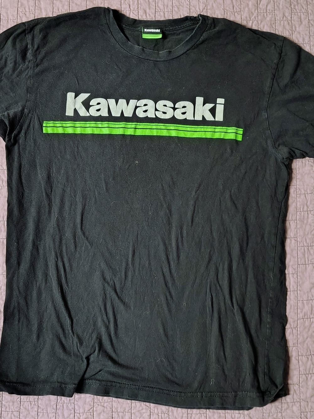 ​Kawasaki Motors Graphic T Shirt Mens Medium Black Lime Green Stripe Logo
